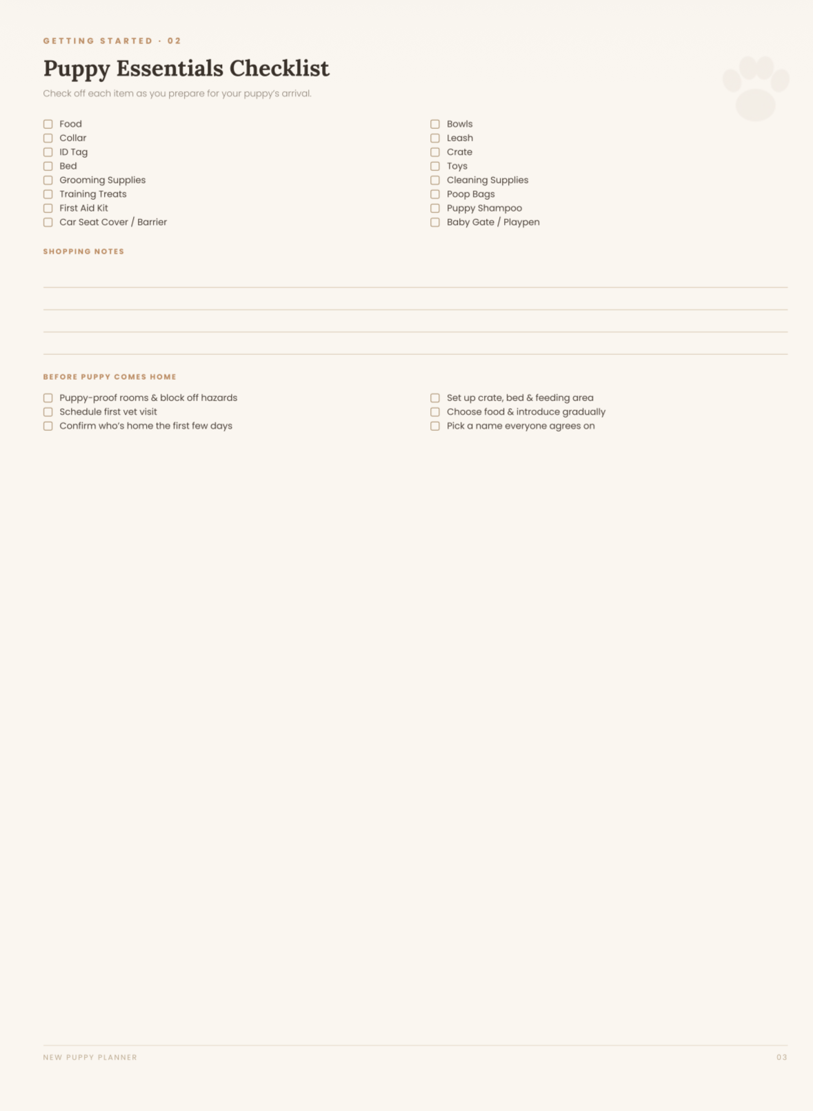 New Puppy Planner | Puppy Care & Training Tracker